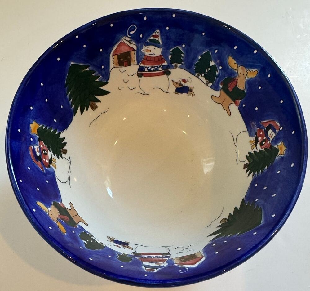 Vtg 2000 St. Nicholas Square Snowman Mixing Bowl Large Holiday Winter
